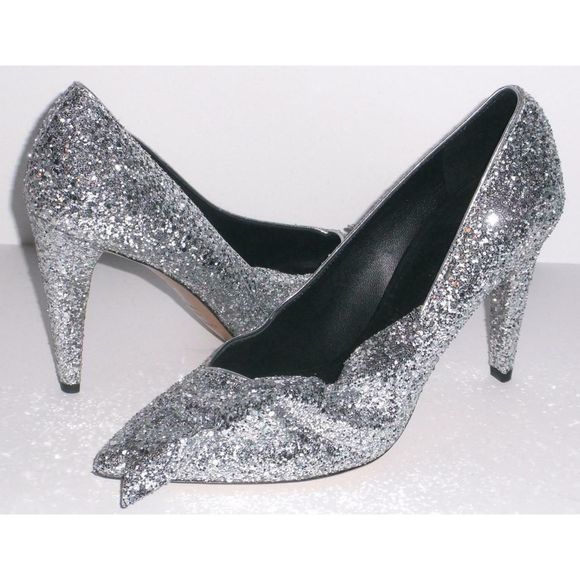 Isabel Marant Poetty Silver Glitter Bow Pumps 36 - Picture 2 of 10